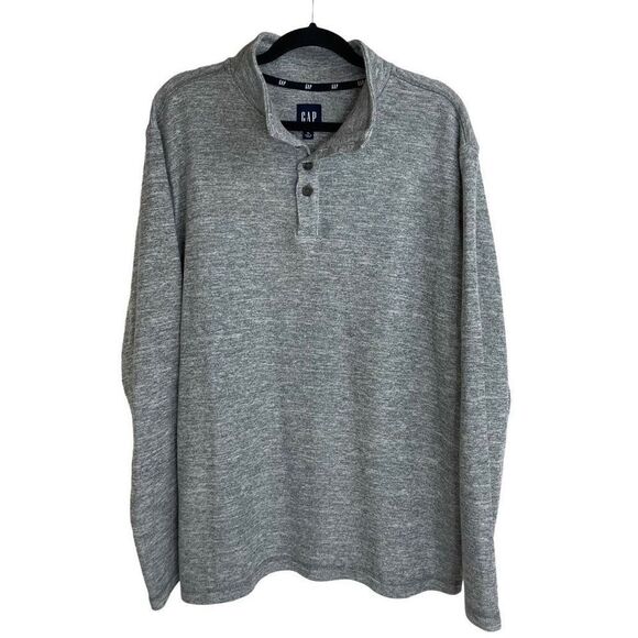 Gap Gray Quarter Button Mock Neck Cotton Blend Pullover Sweater Size XL - Picture 1 of 7